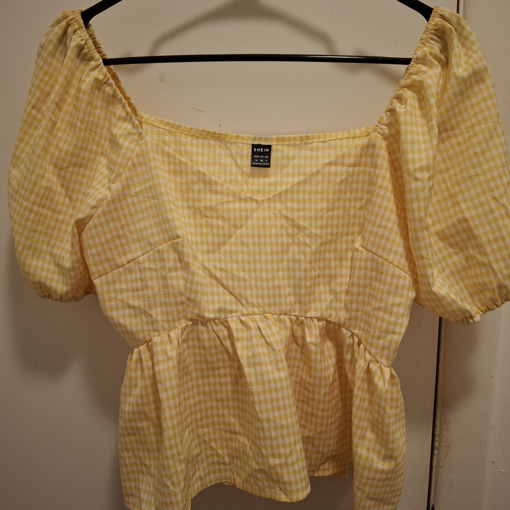 Yellow Gingham Puff Sleeve Top